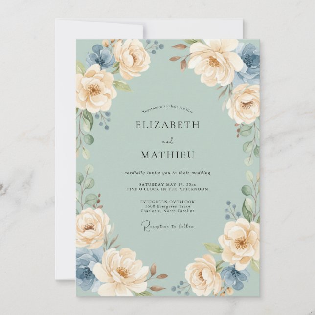 Sage Green Polished Springtime Wedding Invitation (Front)
