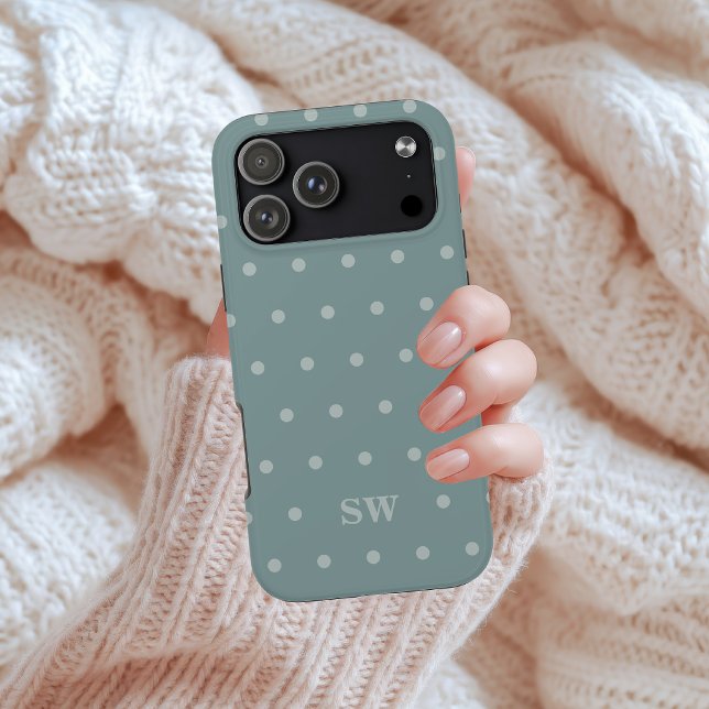 Sage Green Polka Dot Monogram Bridesmaid Initial iPhone Case (graduation gifts for nurses, bridesmaid proposal tech gift, coworker appreciation gift, bridal gift)