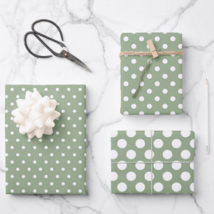 Sage Green Polka Dot Wrapping Paper Sheet Set of 3