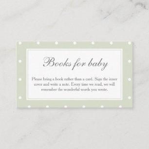 Sage Green Polka Dots Baby Shower Books For Baby Enclosure Card