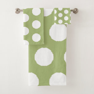 Sage Green Polka Dots Bath Towel Set