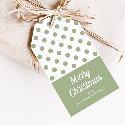Sage Green Polka Dots Merry Christmas  Gift Tags