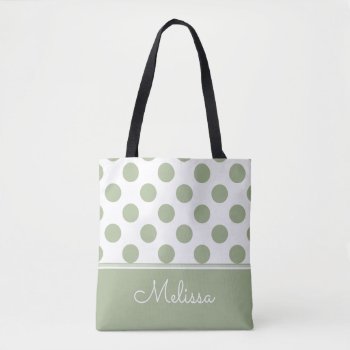 Sage Green Polka Dots | Personalized Tote Bag by DesignedwithTLC at Zazzle