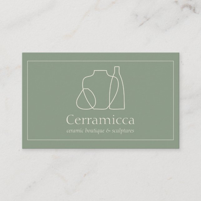 Sage Green Porcelain Sculpture Vase Ceramic Business Card (Front)