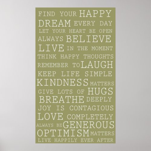 Sage Green Positive Thoughts Inspirational Words Poster