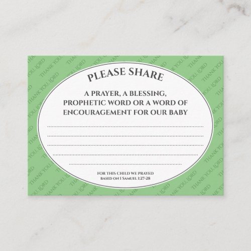 Sage Green PRAYERS FOR OUR BABY Shower  Enclosure Card