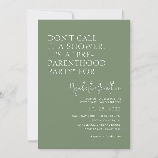 Sage Green Pre - Parenthood Party | Baby Shower  Invitation (Front)