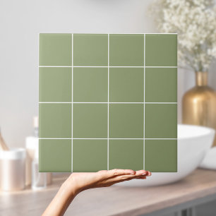 Sage Green Preppy Modern Simple Geometric Grid Ceramic Tile