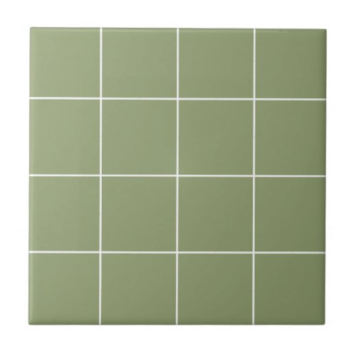 Sage Green Preppy Modern Simple Geometric Grid Ceramic Tile