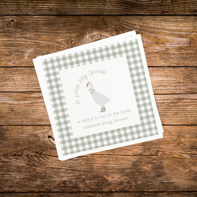 Sage Green Preppy Silly Little Goose Baby Shower Napkins (Creator Uploaded)