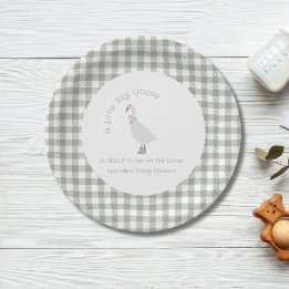 Sage Green Preppy Silly Little Goose Baby Shower Paper Plates