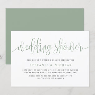 Sage Green Pretty Calligraphy Wedding Shower Invitation