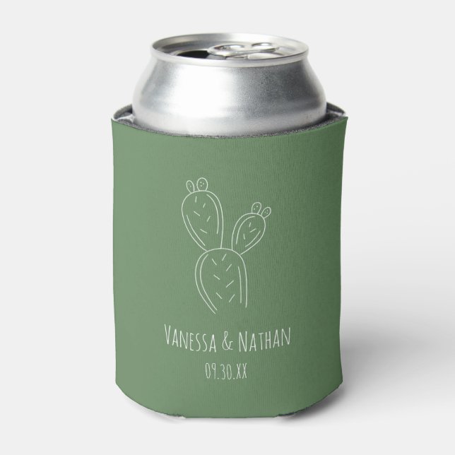 Sage Green Prickly Pear Cactus Wedding Favor Can Cooler (Can Front)