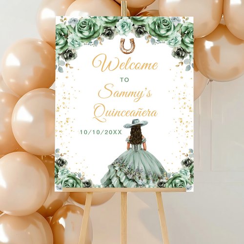 Sage Green Princess Charro Quinceaera Welcome Foam Board