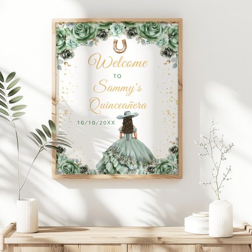 Sage Green Princess Charro Quinceaera Welcome Poster