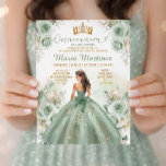 Sage Green Princess Dress Floral Gold Quinceañera Invitation<br><div class="desc">EDITABLE Sage Green Princess Dress Floral Gold Quinceañera Invitation
Elegant Sage Green White Flowers Gold Glitter Princess Dress Mis Quince Invite
Quinceañera 15 Anos,  16th Birthday</div>
