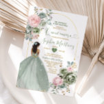 Sage Green Princess Dress Pink Floral Quiñceanera Invitation<br><div class="desc">Sage Green Princess Dress Pink Floral Quiñceanera Invitation
Mis Quince 15 Anos,  16th Birthday, </div>