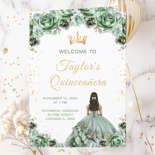 Sage Green Princess Floral Quinceañera Program (Creator Uploaded)
