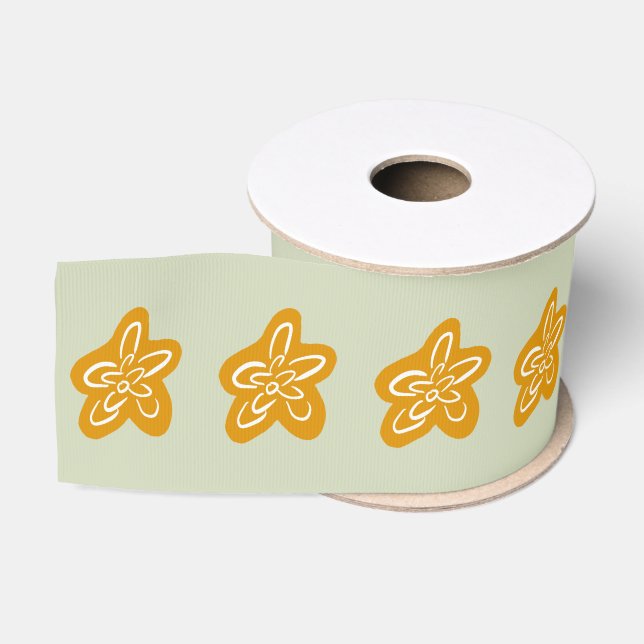 Sage Green Princess Golden Flowers Birthday Grosgrain Ribbon (Spool)