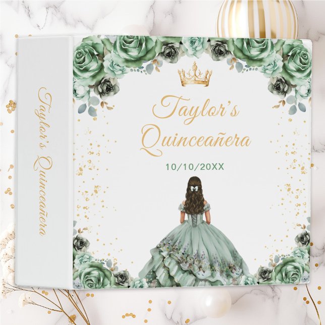 Sage Green Princess Quinceañera 3 Ring Binder (Creator Uploaded)