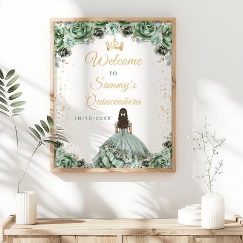 Sage Green Princess Quinceaera Welcome Poster