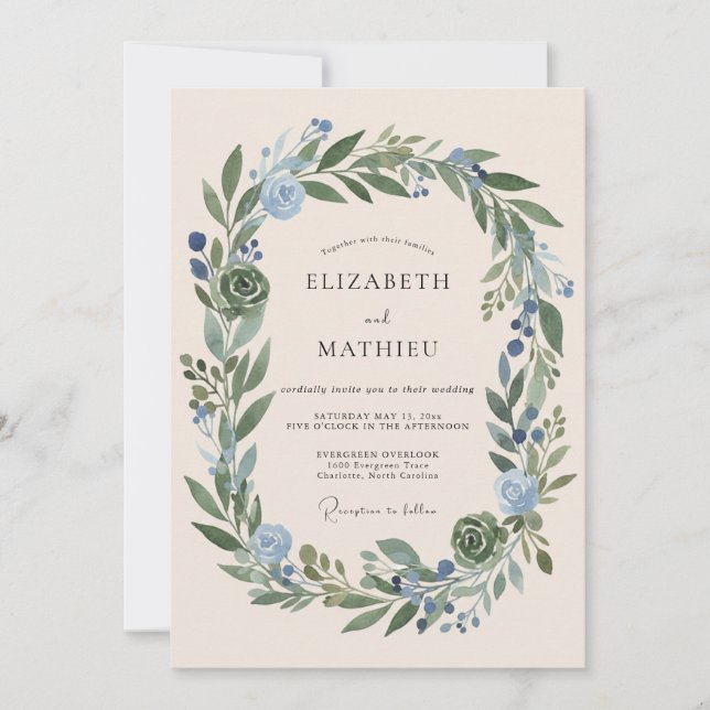 Sage Green Pristine Botanical Wedding Invitation (Front)