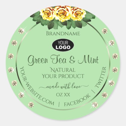 Sage Green Product Labels Yellow Roses Jewels Logo
