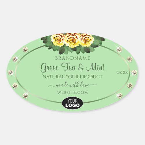 Sage Green Product Labels Yellow Roses Jewels Logo