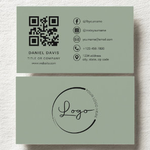 Sage Green Professional Company Logo QR Code  Business Card
