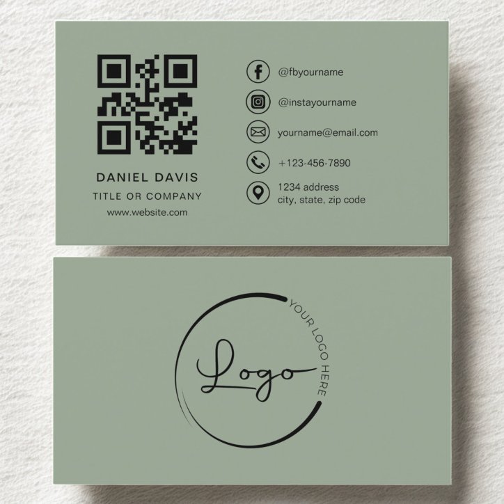 Sage Green Professional Company Logo QR Code Business Card