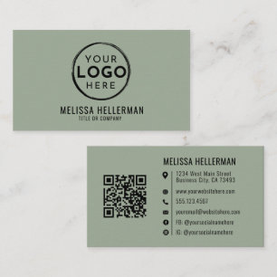 Sage Green Professional Logo QR Code Business Card
