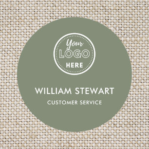 Sage Green Professional Logo Round Employee Staff Name Tag