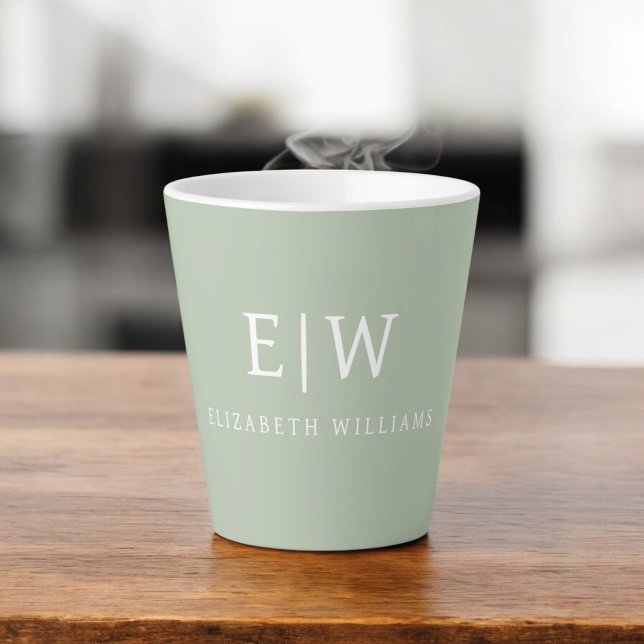 Sage Green Professional Simple Monogram Minimalist Latte Mug (Creator Uploaded)