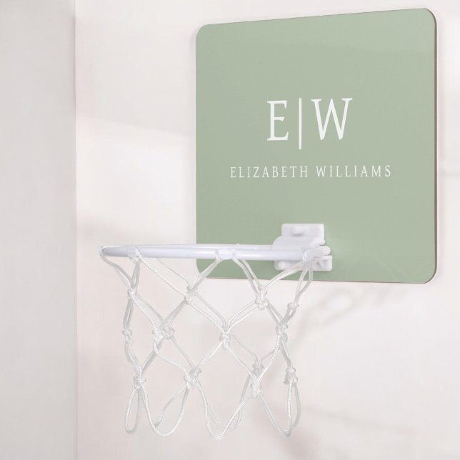 Sage Green Professional Simple Monogram Minimalist Mini Basketball Hoop (Creator Uploaded)