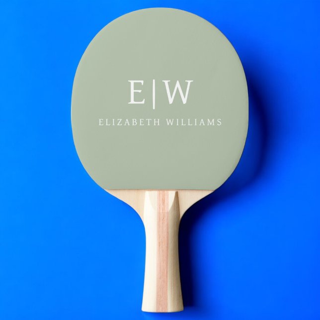 Sage Green Professional Simple Monogram Minimalist Ping Pong Paddle (Creator Uploaded)