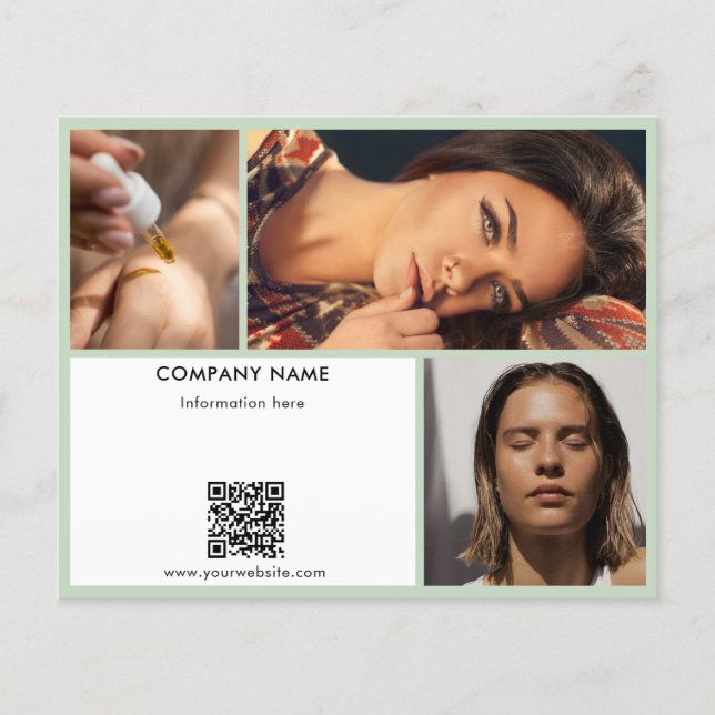 Sage Green Promotional Beauty Salon Photo QR Code Flyer (Front)