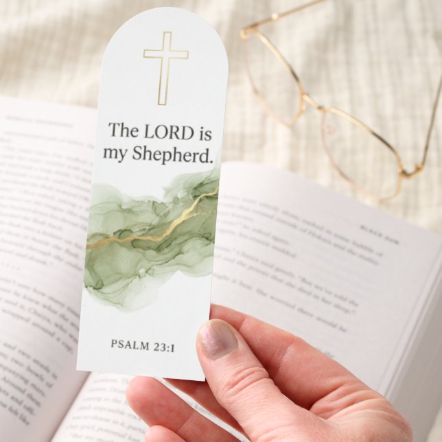 Sage Green Psalm 23 Bookmark - Bible Verse Gift (Hand)