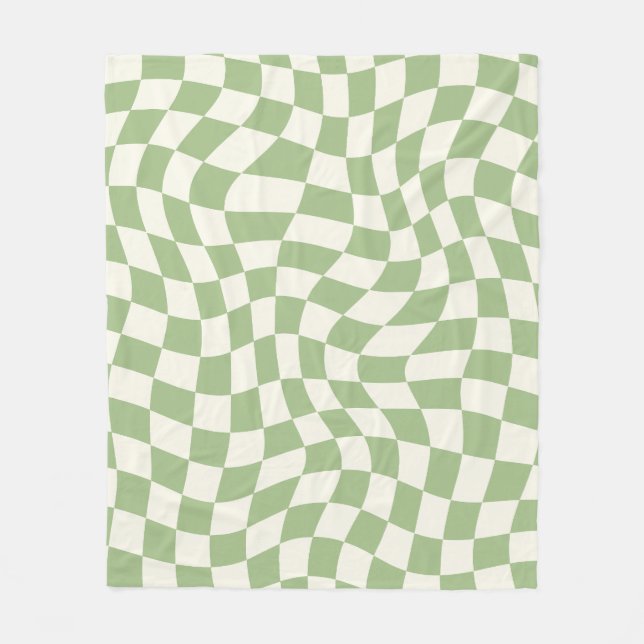 Sage Green Psychedelic Checkered Groovy Grid Patte Fleece Blanket (Front)