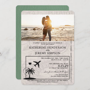Sage Green Puerto Rico Passport Wedding Invitation