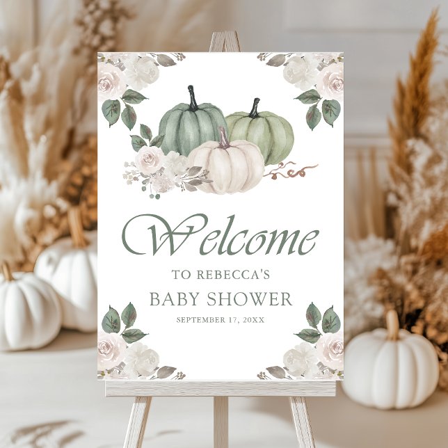 Sage Green Pumpkin Baby Shower Welcome Sign (Creator Uploaded)