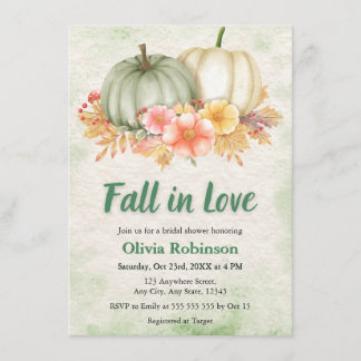 Sage Green Pumpkin Fall in Love Bridal Shower Invitation