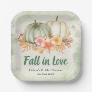 Sage Green Pumpkin Fall in Love Bridal Shower Paper Plates
