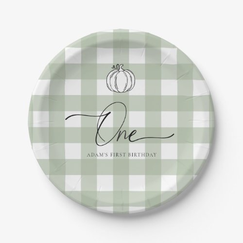 Sage Green Pumpkin First Birthday Paper Plates