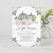 Sage Green Pumpkin Floral Fall Baby Shower Invitation (Standing Front)