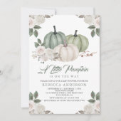 Sage Green Pumpkin Floral Fall Baby Shower Invitation (Front)
