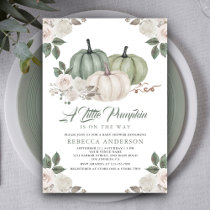 Sage Green Pumpkin Floral Fall Baby Shower Invitation