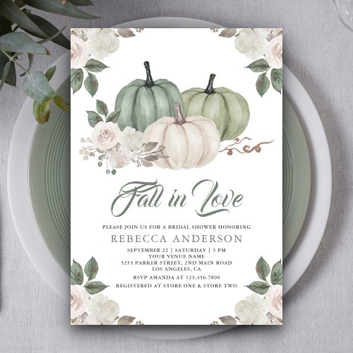 Sage Green Pumpkin Floral Fall Bridal Shower Invitation