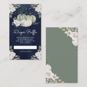Sage Green Pumpkin Floral Fall Navy Diaper Raffle Enclosure Card