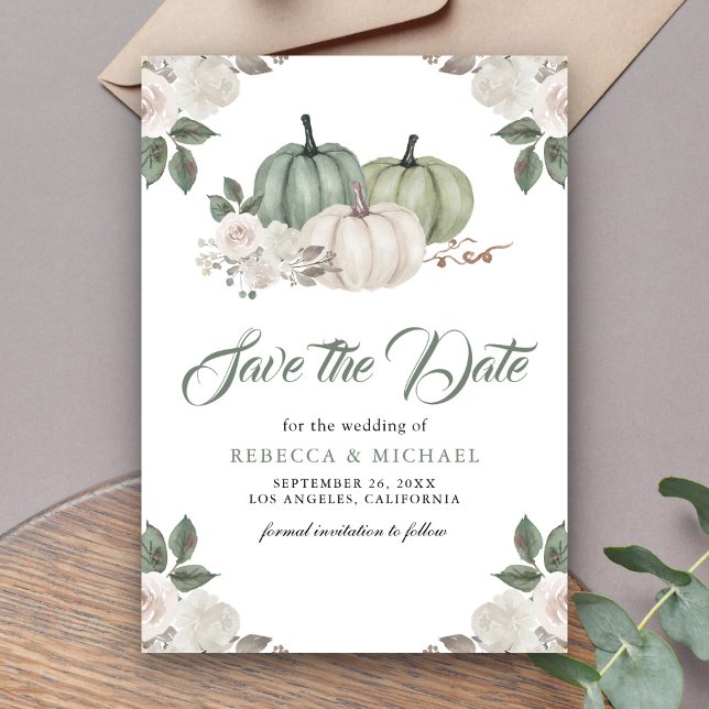 Sage Green Pumpkin Floral Wedding Save The Date (Creator Uploaded)