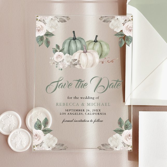 Sage Green Pumpkin Floral Wedding Save the Date (Creator Uploaded)